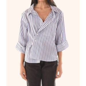 NEW CISSA open neckline overshirt in poole stripe